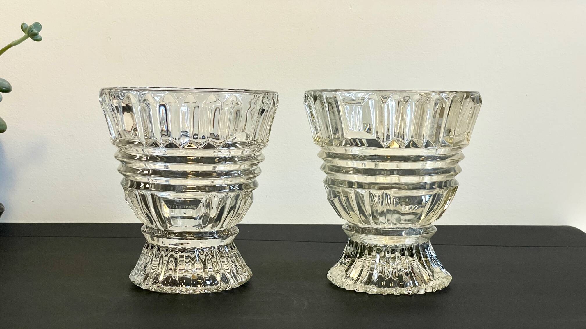 Paire vases géométriques semi-cristal vintage
