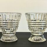Pair of vintage geometric semi-crystal vases