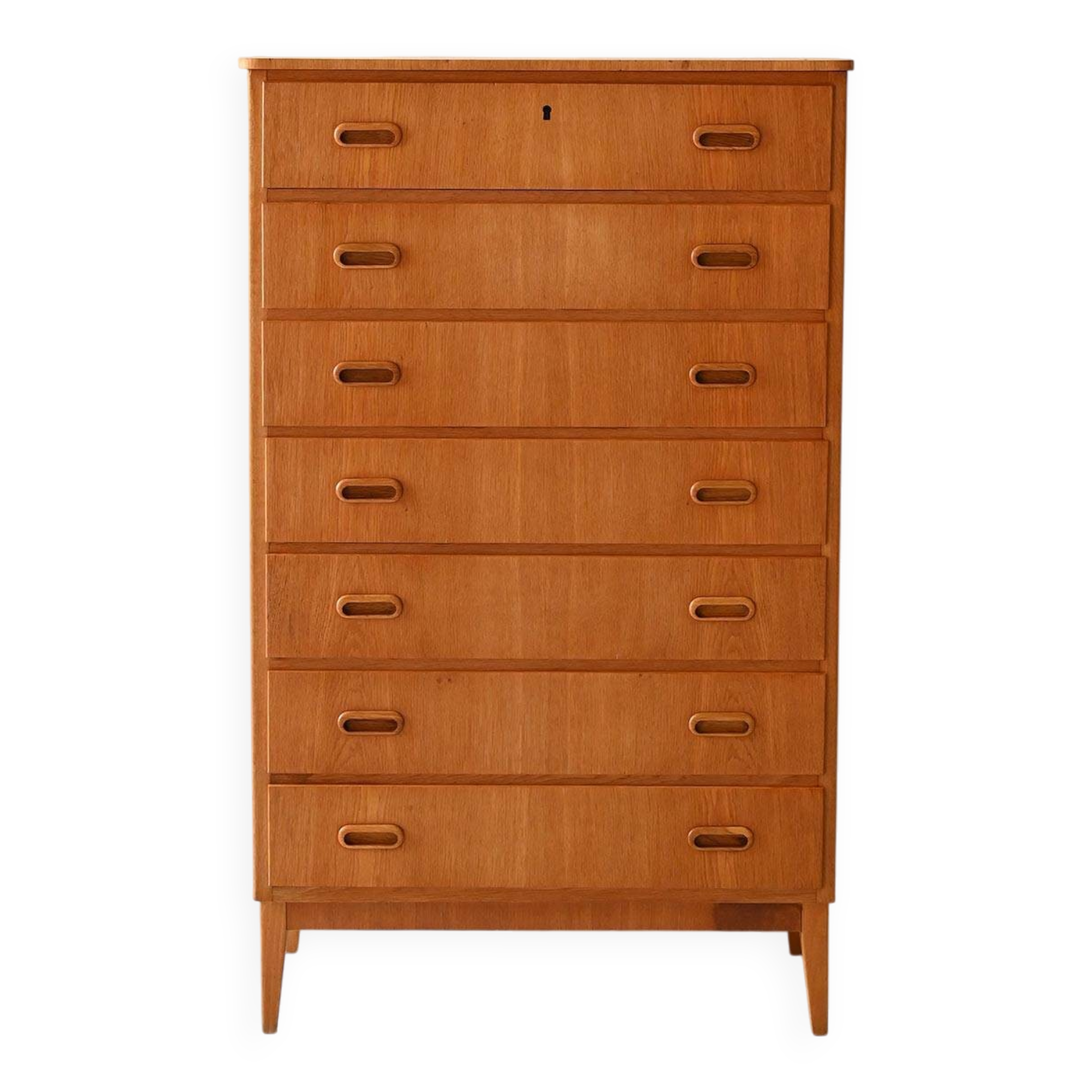1960s Scandinavian Oak Tallboy with Sculpted Handles