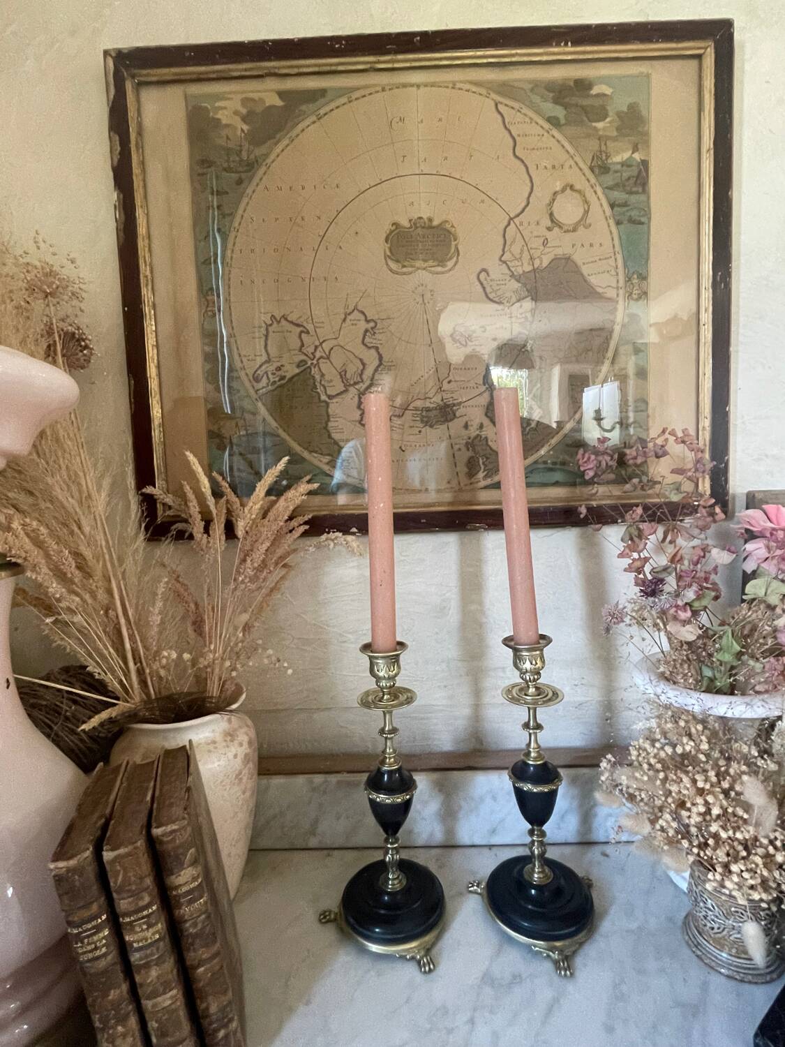 Pair of marble and brass candlesticks circa 1860