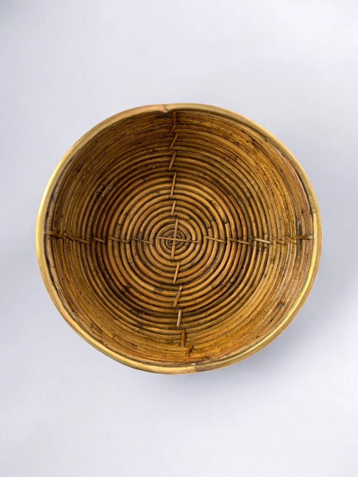 Circular rattan and brass basket, Italy, circa 1970s