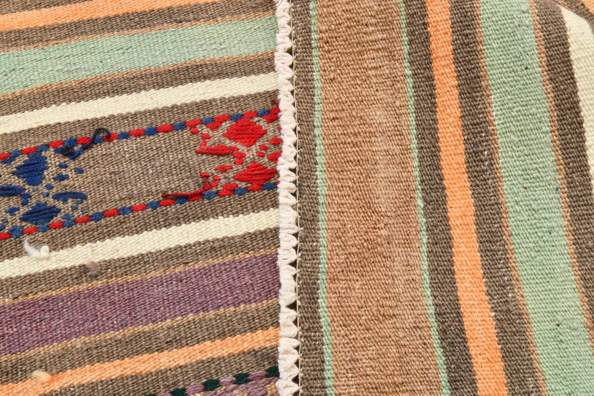 Tapis kilim vintage en laine, motifs géométriques et tons pastel,146x224 Cm