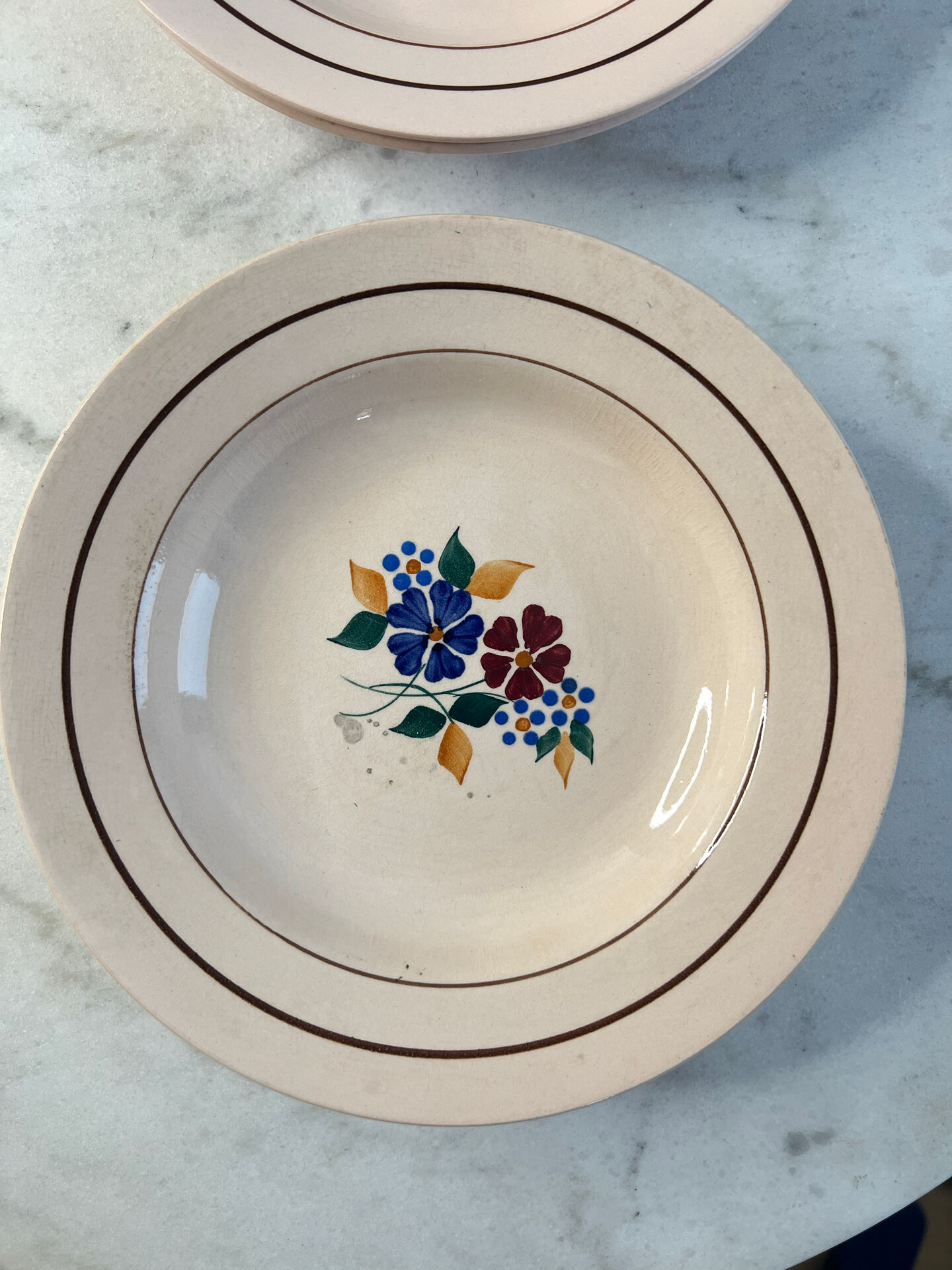 Set of 6 St Amand hand-painted deep plates 22.5cm