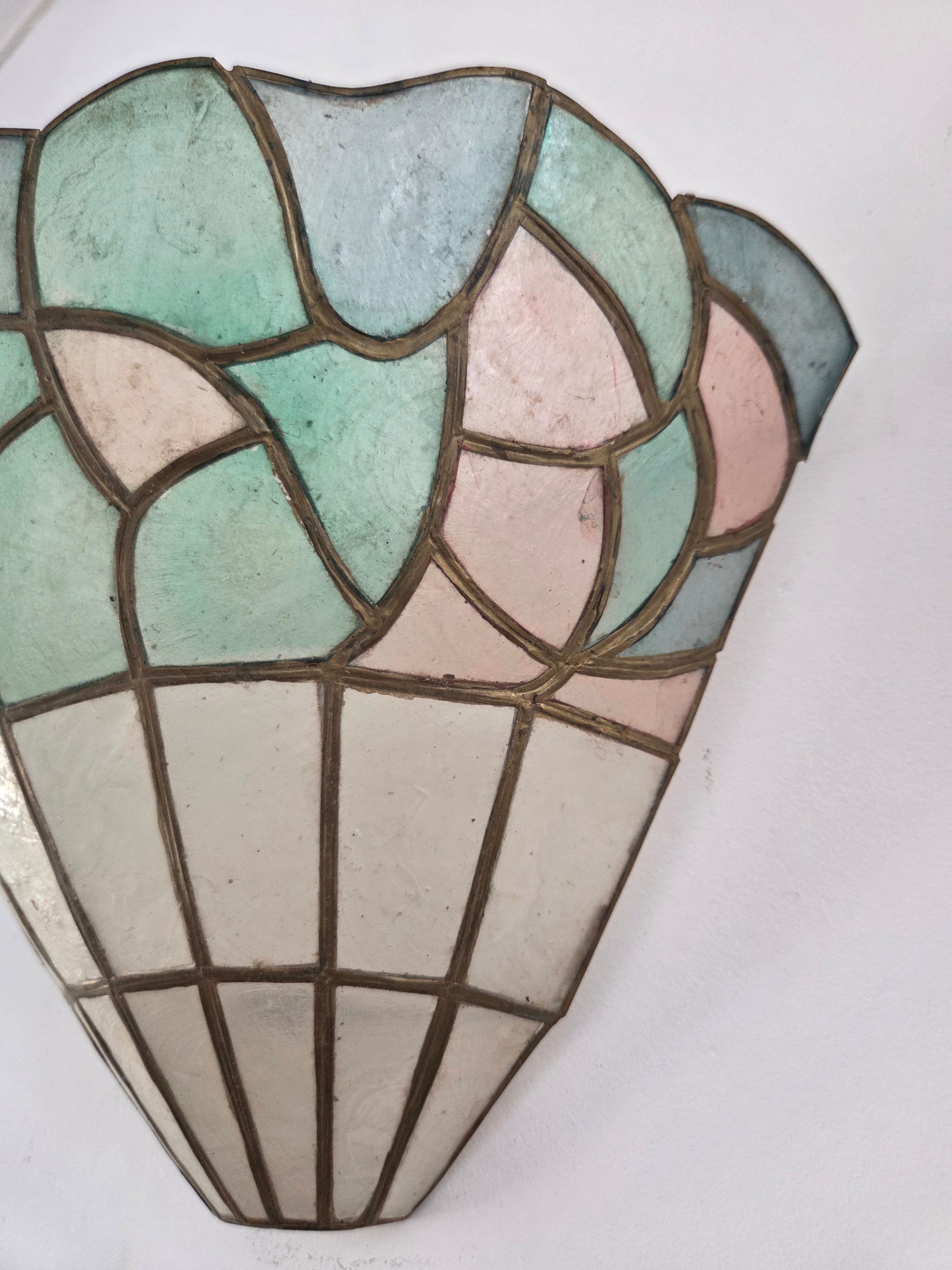 Mother-of-pearl and brass wall light