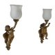 Pair of vintage wall lights in gilded metal and opaline, Italy 1950.