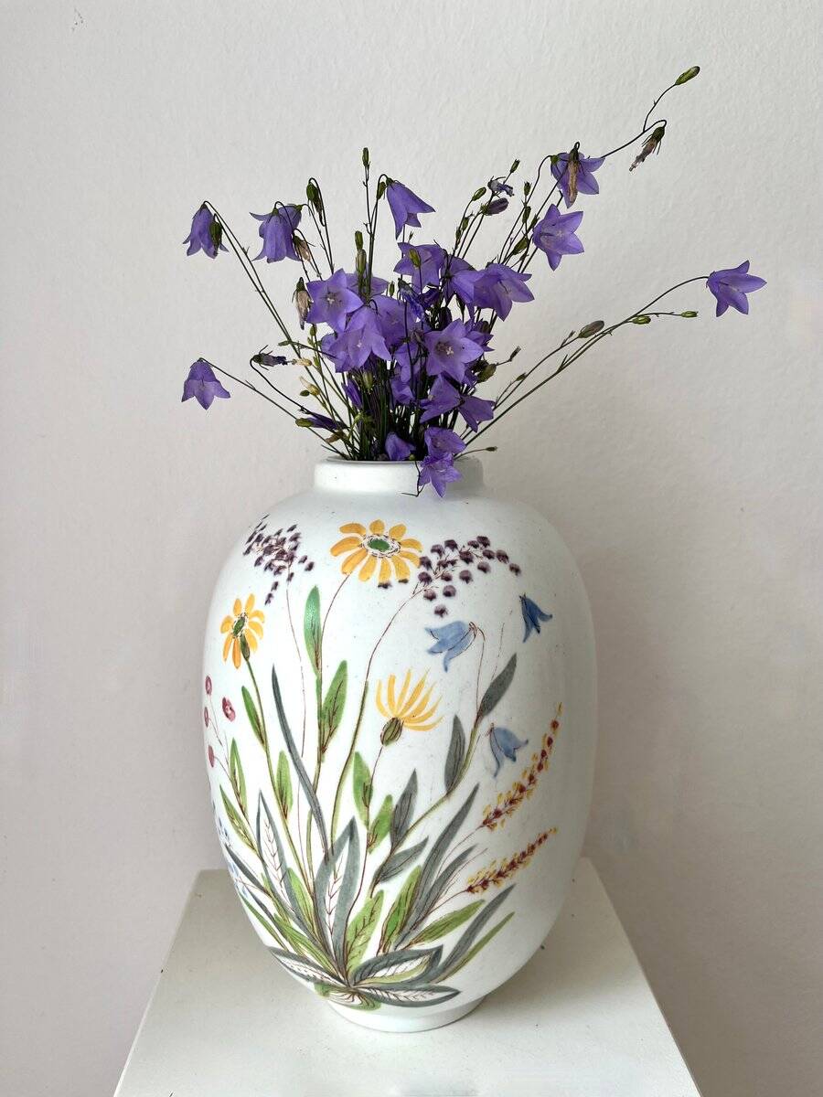 Ceramic vase with hand-painted wildflowers by Lars Thorén for Rörstrand, 1960s