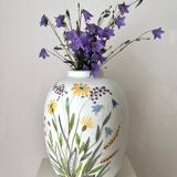 Ceramic vase with hand-painted wildflowers by Lars Thorén for Rörstrand, 1960s