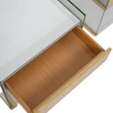 Pair of bedside tables or sofa ends in brass, glass and mirror. 1970s.