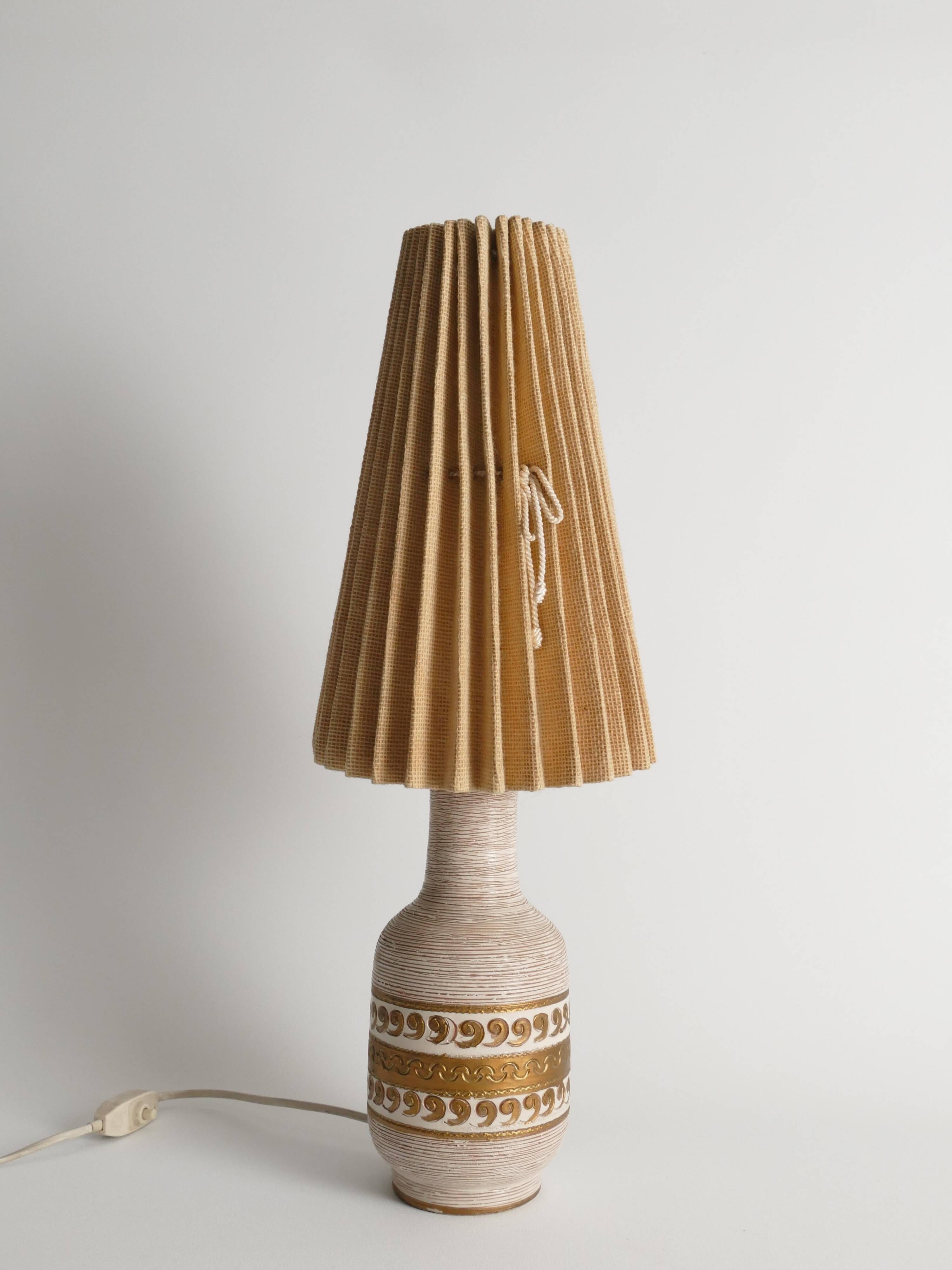 White and Gold Ceramic Table Lamp by Fratelli Fanciulacci, Italy 1970's