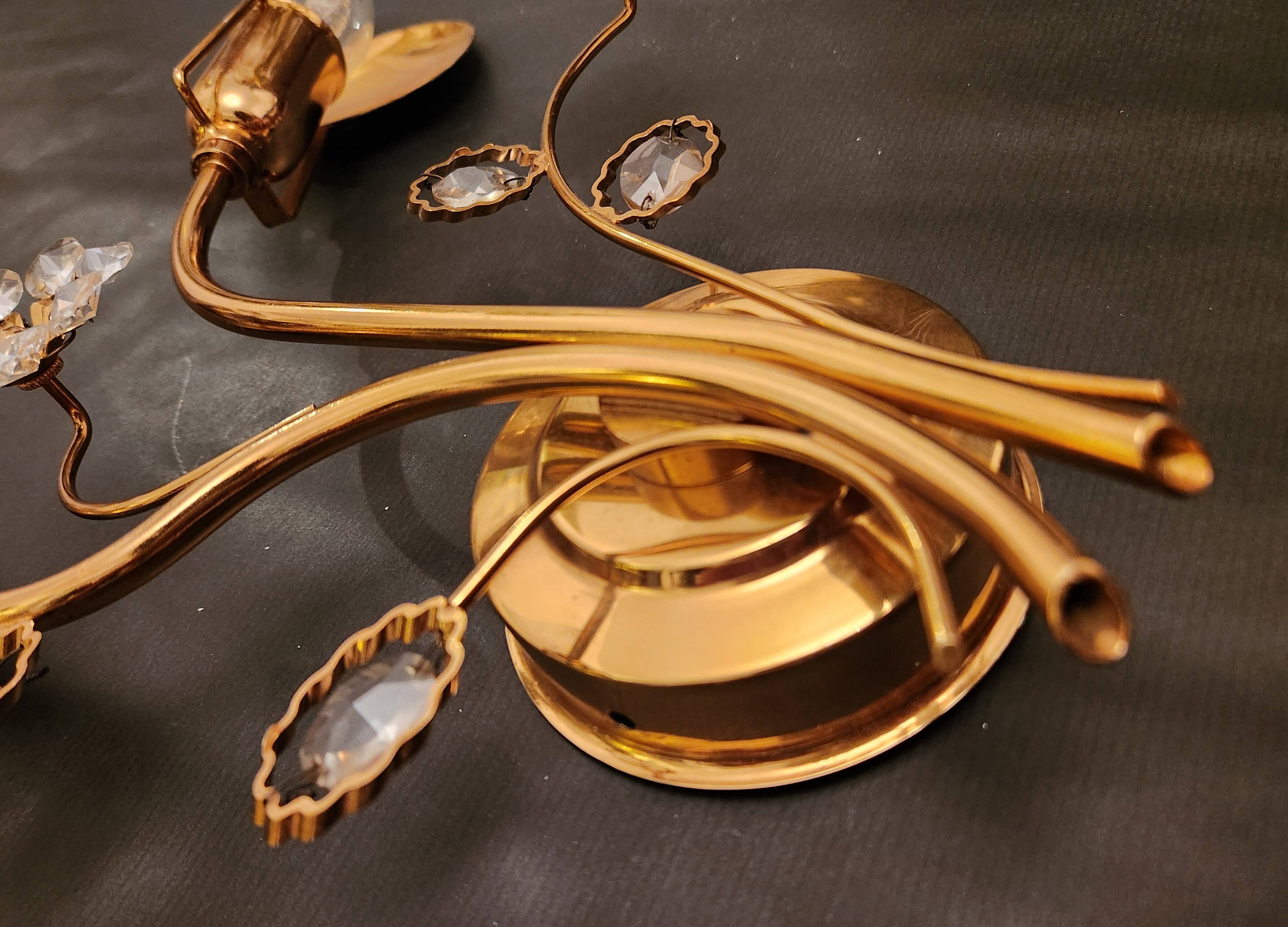 Set Hollywood Regency Wandlampe vergoldet Messing Swarovski-Kristalle Palwa