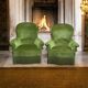 Pair of olive green velvet toad armchairs