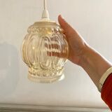 Vintage bubble amber glass pendant lamp