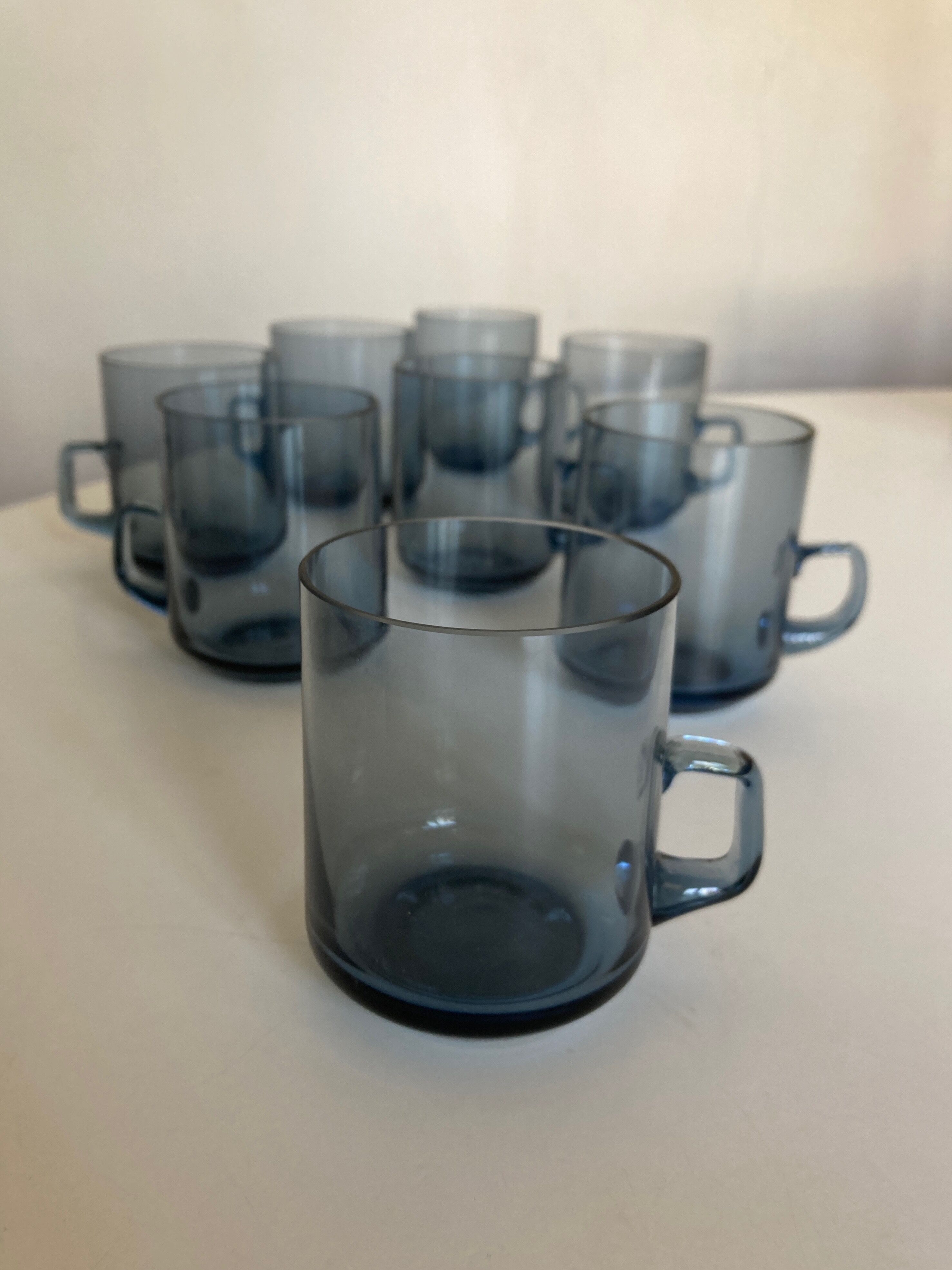 Set of 8 glasses Scandinavian cups Denby-Milnor mid century modern ice blue