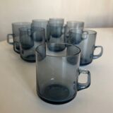 Set of 8 glasses Scandinavian cups Denby-Milnor mid century modern ice blue