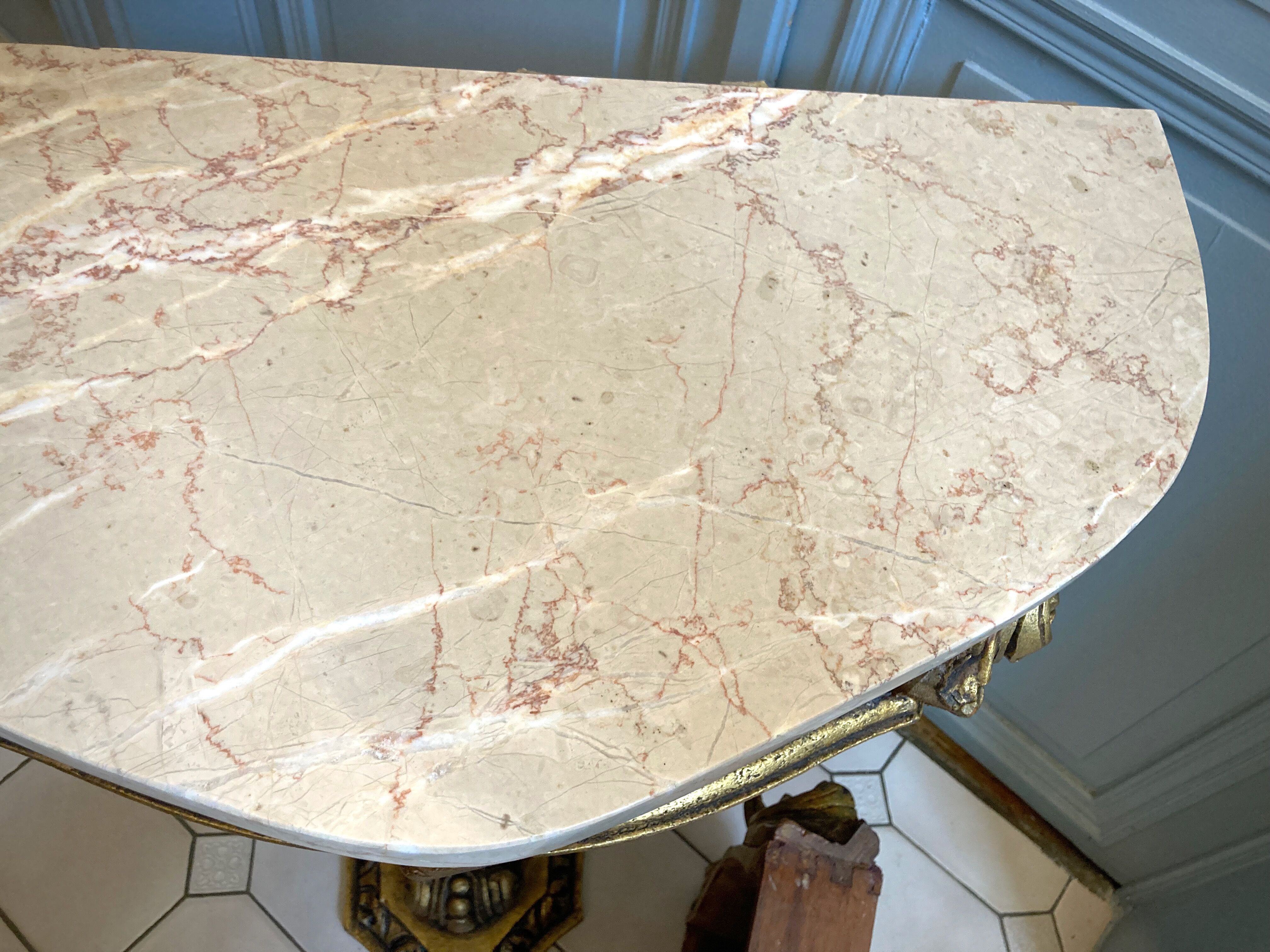 Carved wooden and marble console