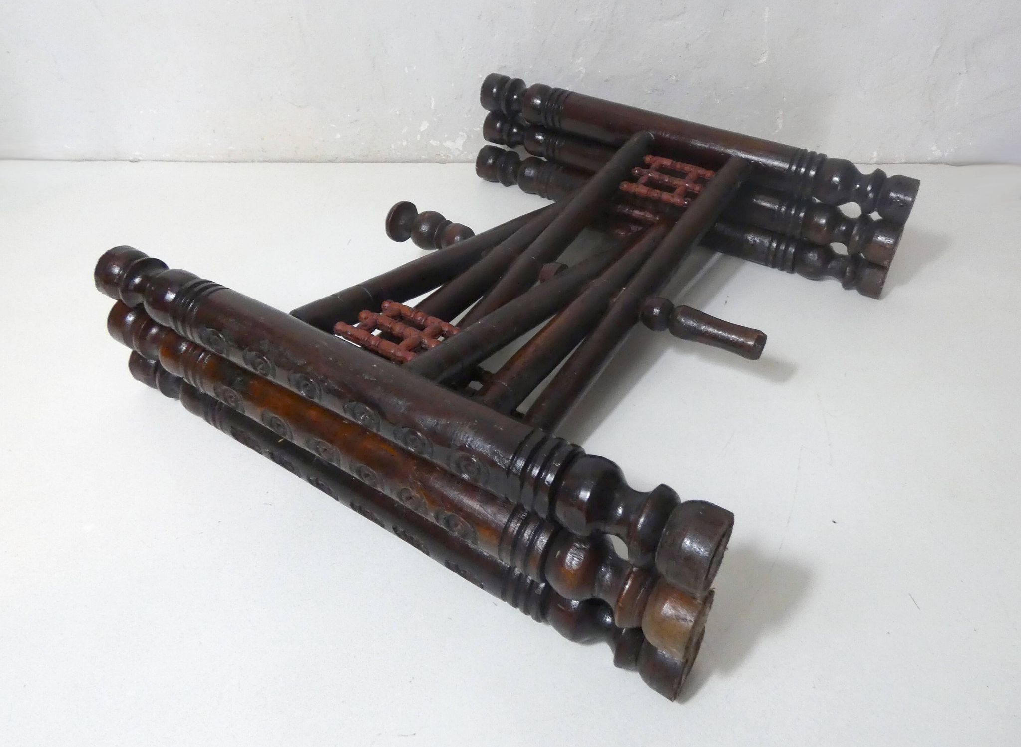 vintage folding oriental coffee table with silver metal top