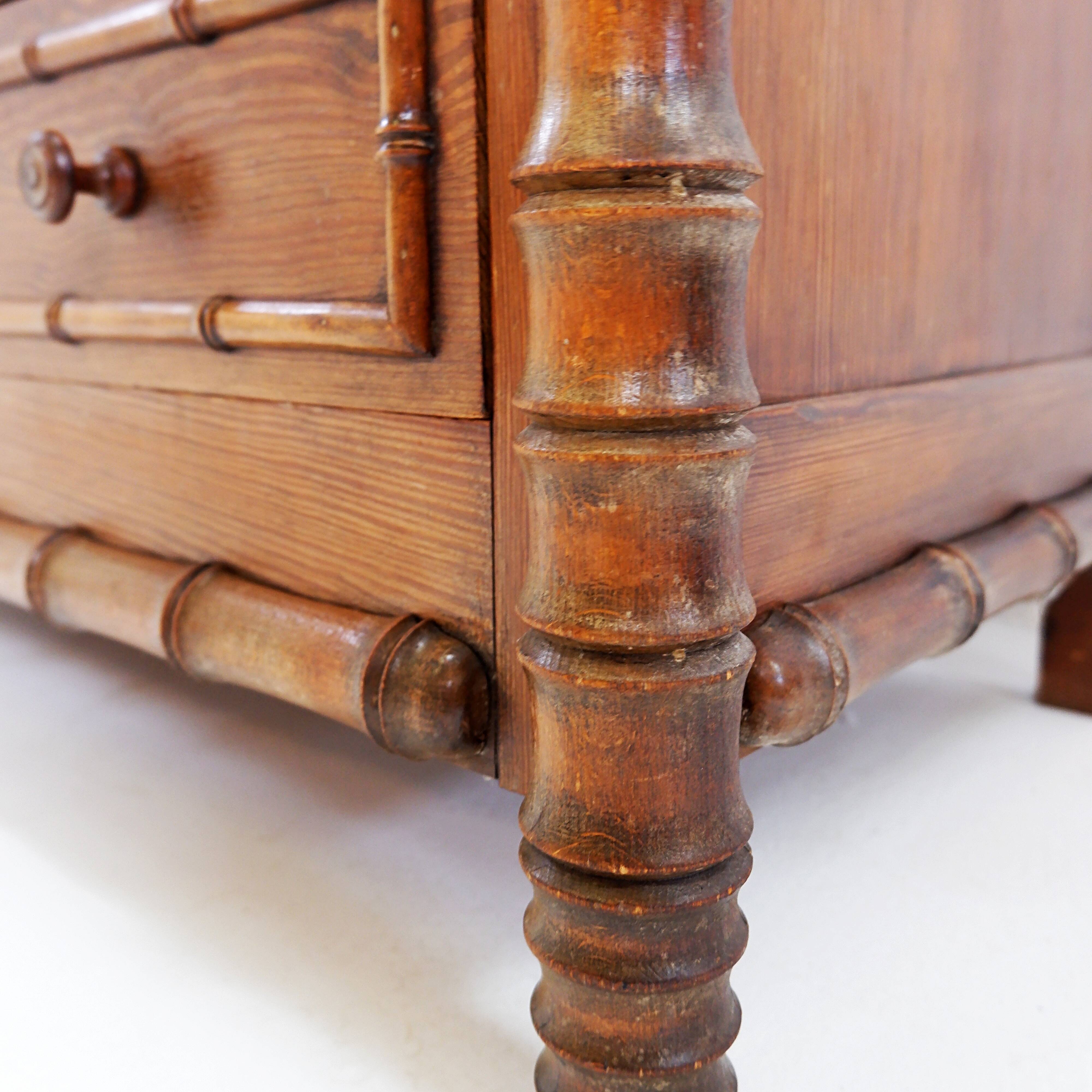 Faux Bamboo Dark Pine Chest of Drawers - Late 19th century