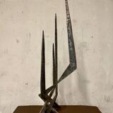 Brutalist candlestick in struck steel