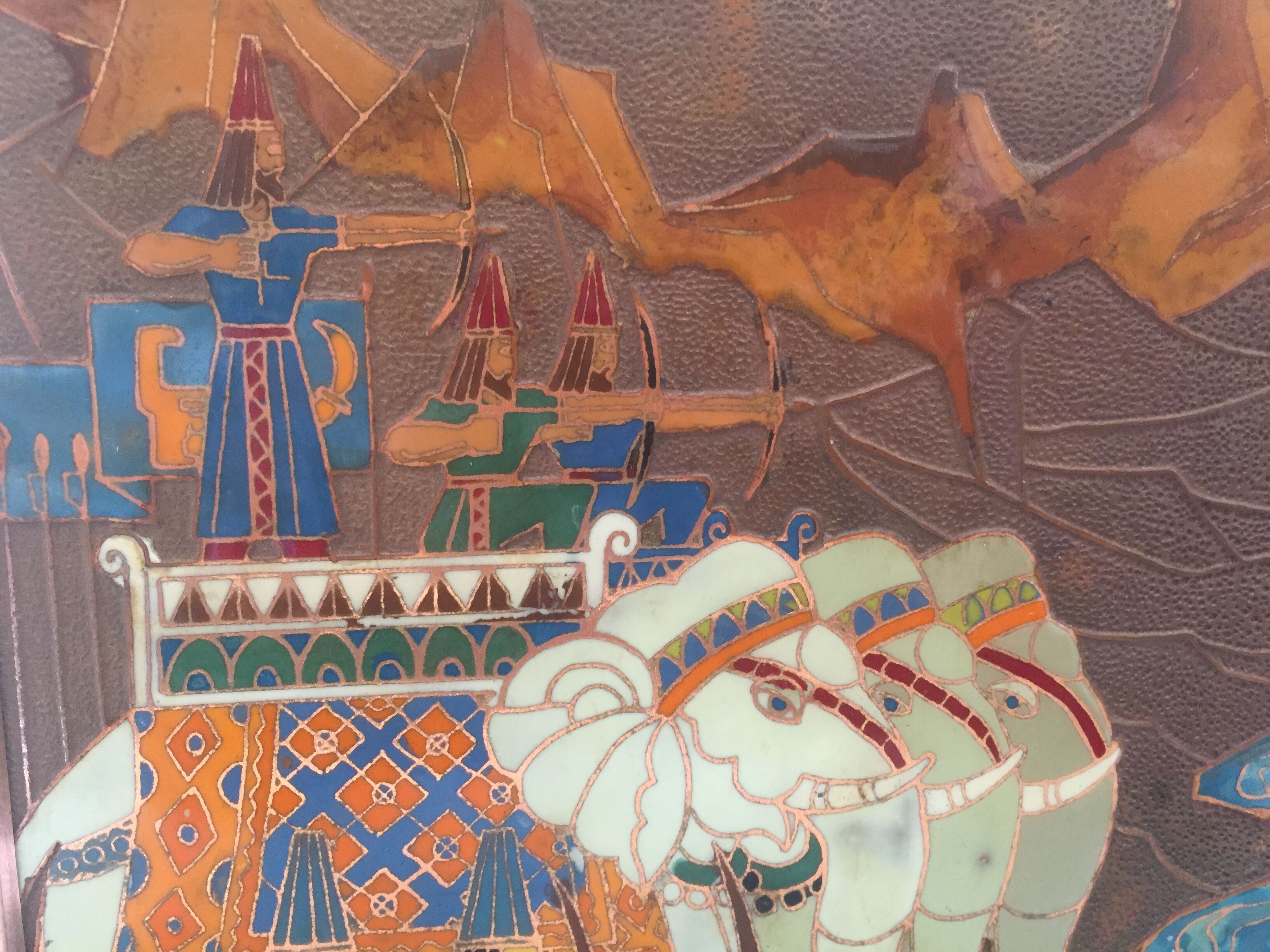 Plaque décorative arméniènne bataille d'avarayr cuivre emaux cloisonnés