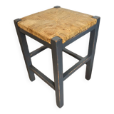 Vintage straw and wood stool