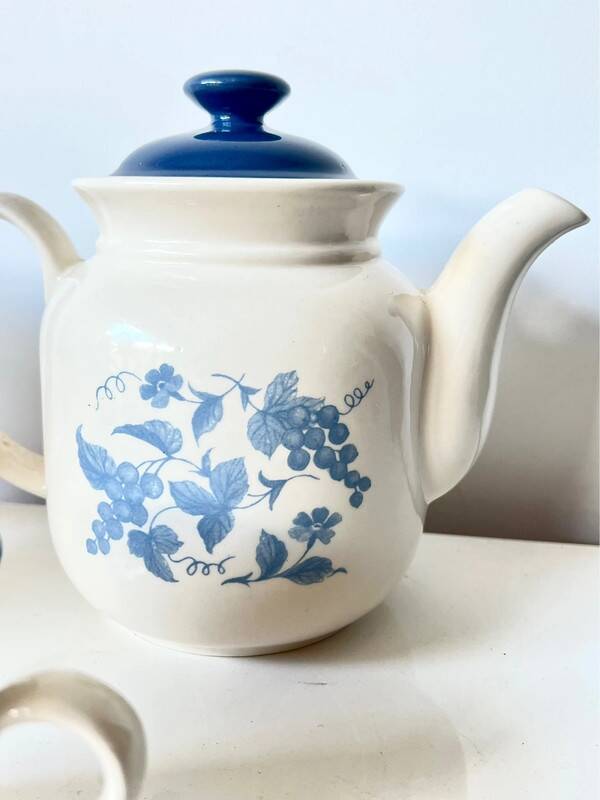 Vintage Staffordshire coffee set – blue grape decor – 1970s