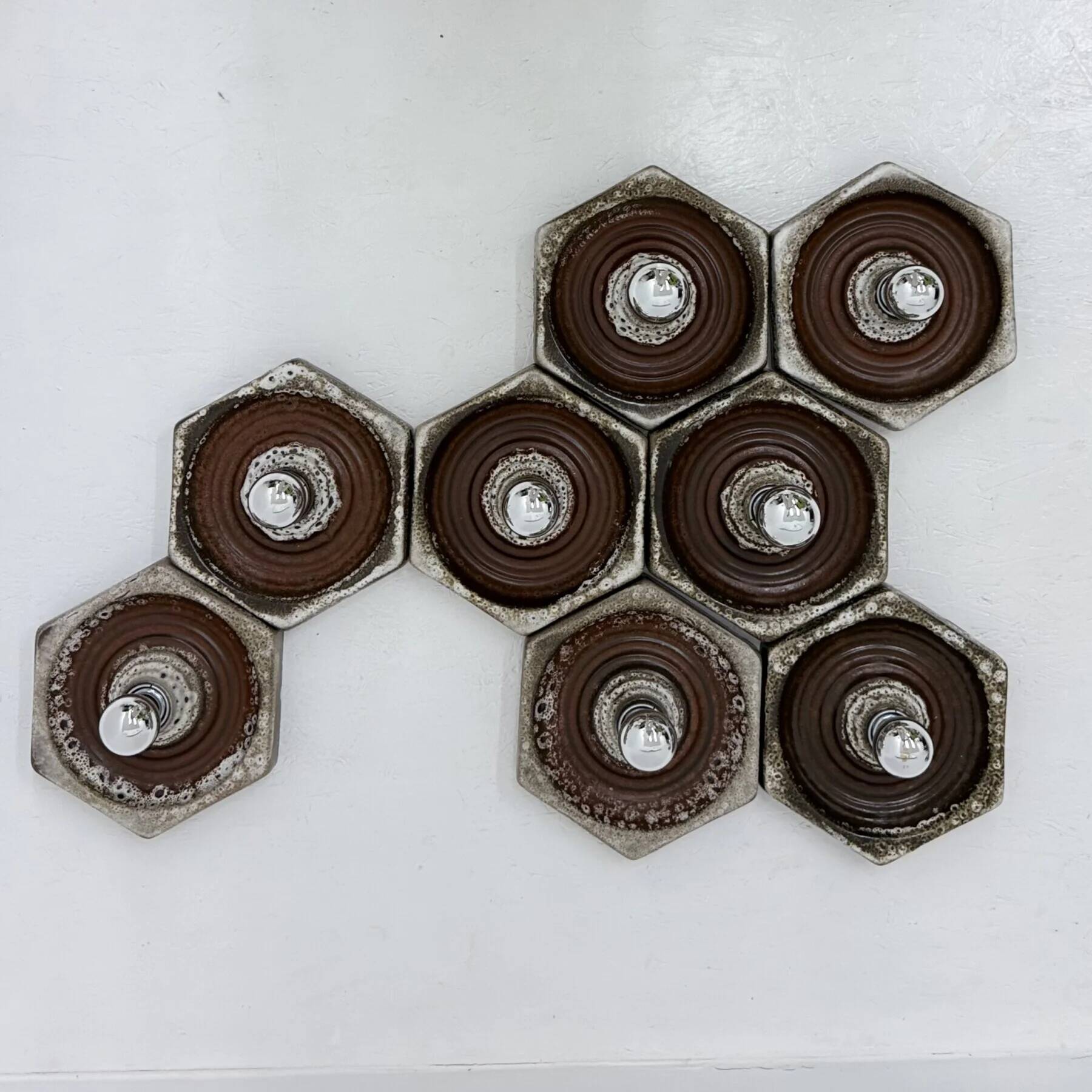 Set of 8 brown ceramic wall lamps, 1970s
