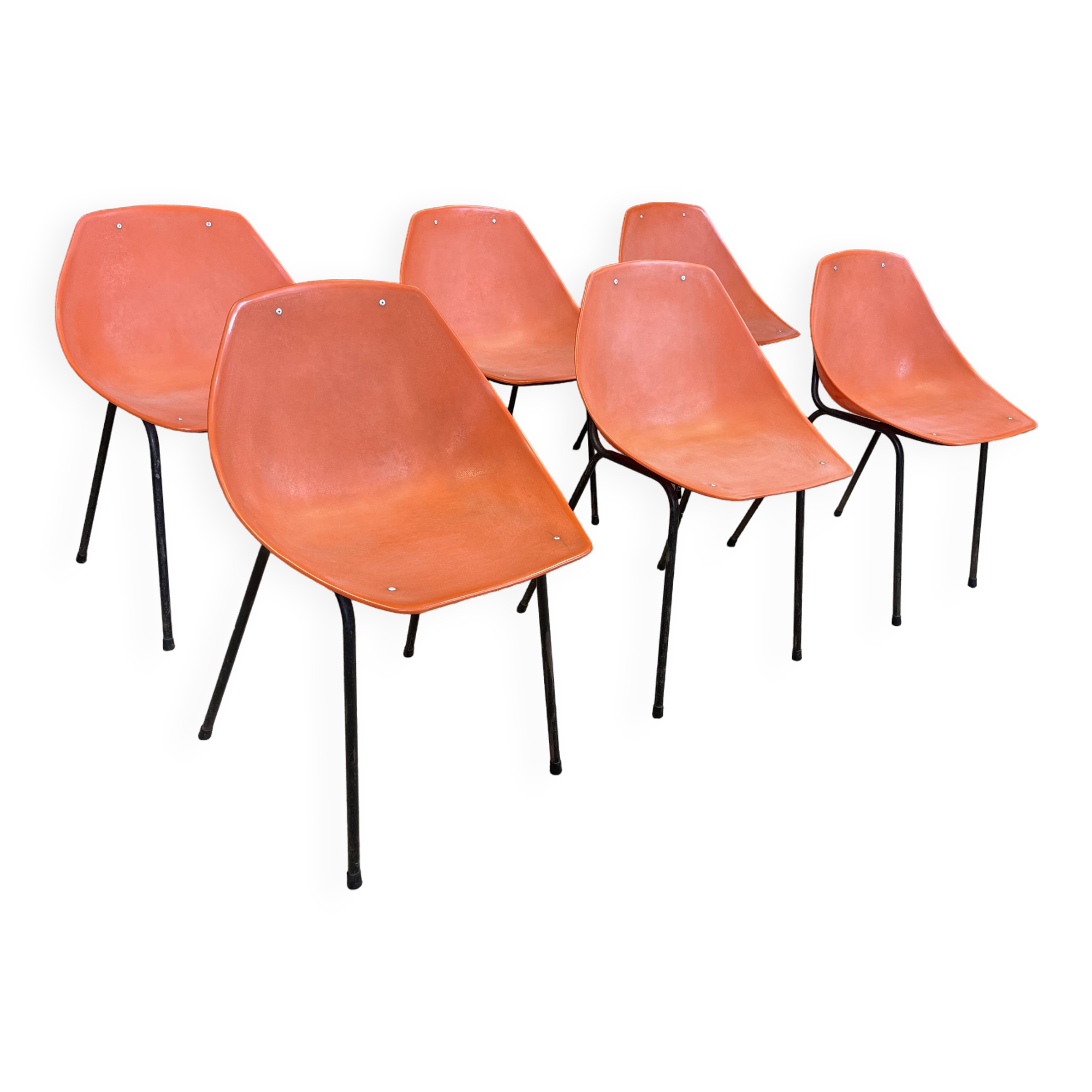 Set of 6 orange Guariche chairs