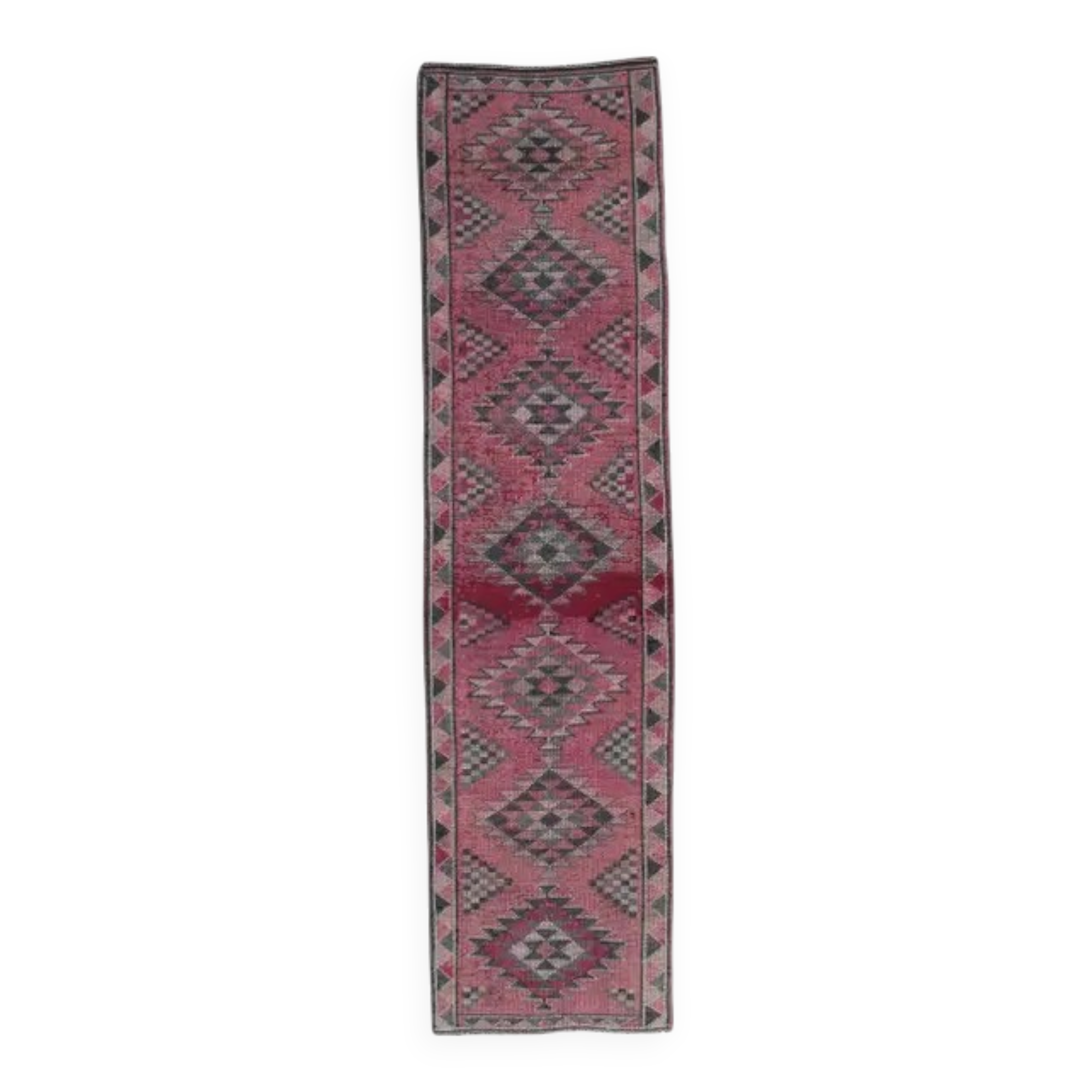 Vintage neutral pink Turkish hand-knotted runner 83x332