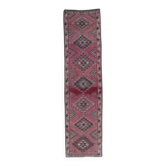 Vintage neutral pink Turkish hand-knotted runner 83x332