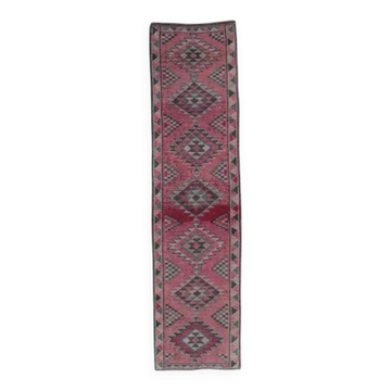 Vintage neutral pink Turkish hand-knotted runner 83x332
