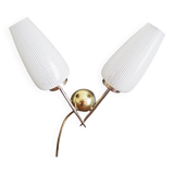 Applique double en laiton des années 1960- Globe en verre blanc