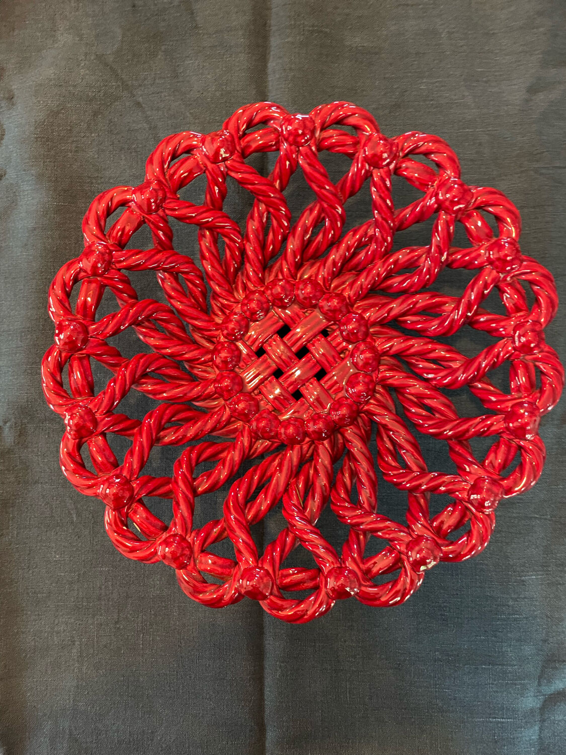 Fruit basket in burgundy basketry slip braided burgundy year 60