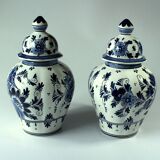 2 handpainted Delft vases with lid as a set, Vintage, marked