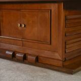 Solid oak table with central pedestal base and storage, Charles Dudouyt, 1950s
