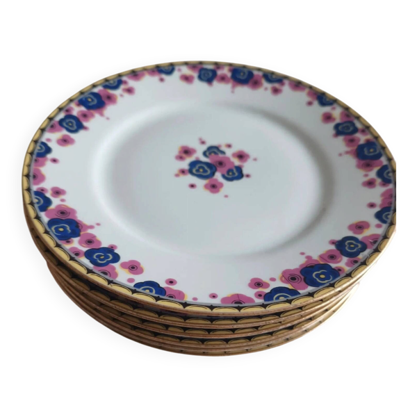 Lot de 6 assiettes à dessert art déco - porcelaine de limoges a.f. and