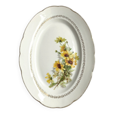 Plat ovale ancien gien marguerites blanc jaune et dorures