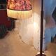 Wooden floor lamp with fabric shade, early 20th century