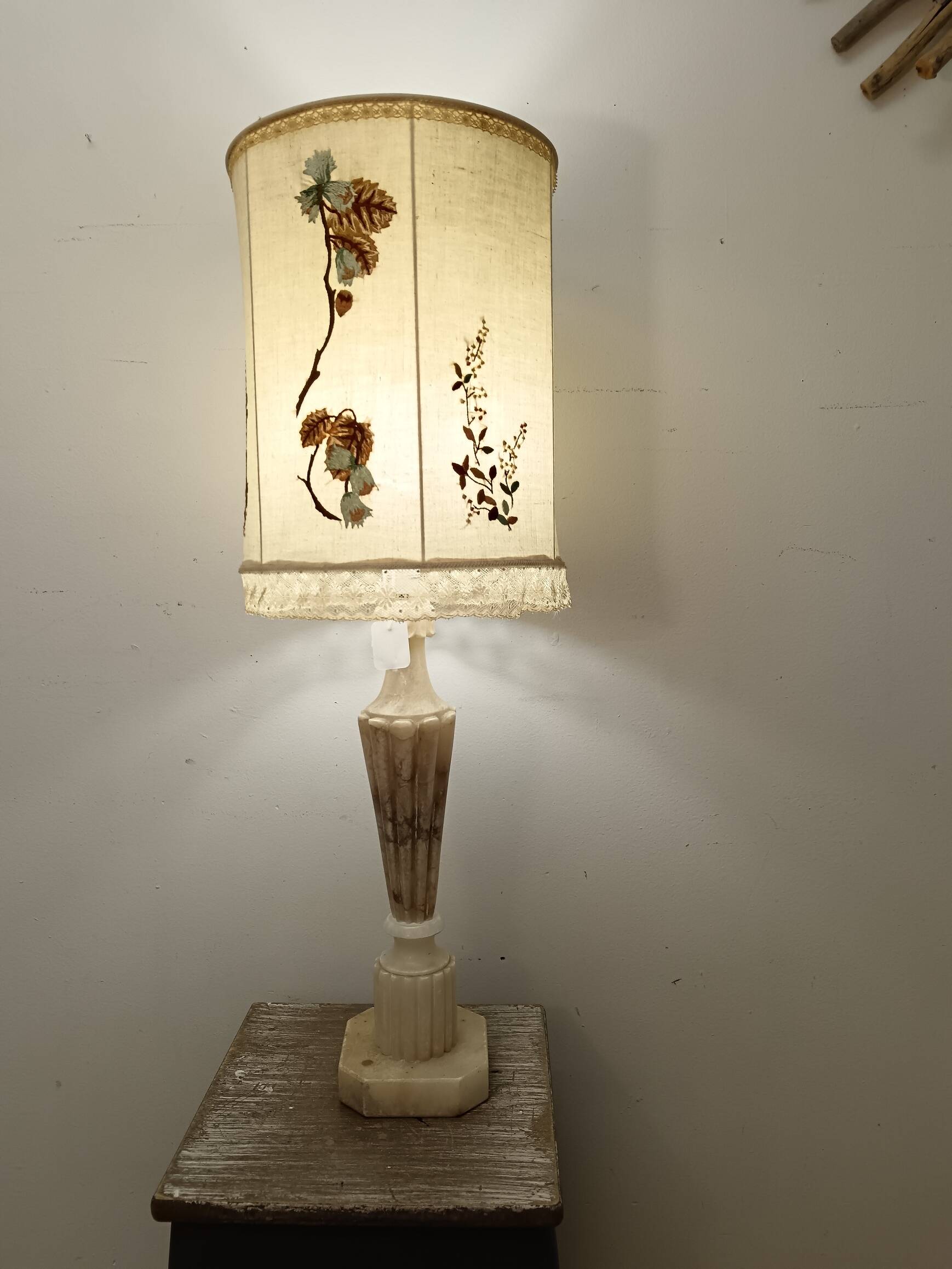 Marble base lamp with antique hand-embroidered lampshade
