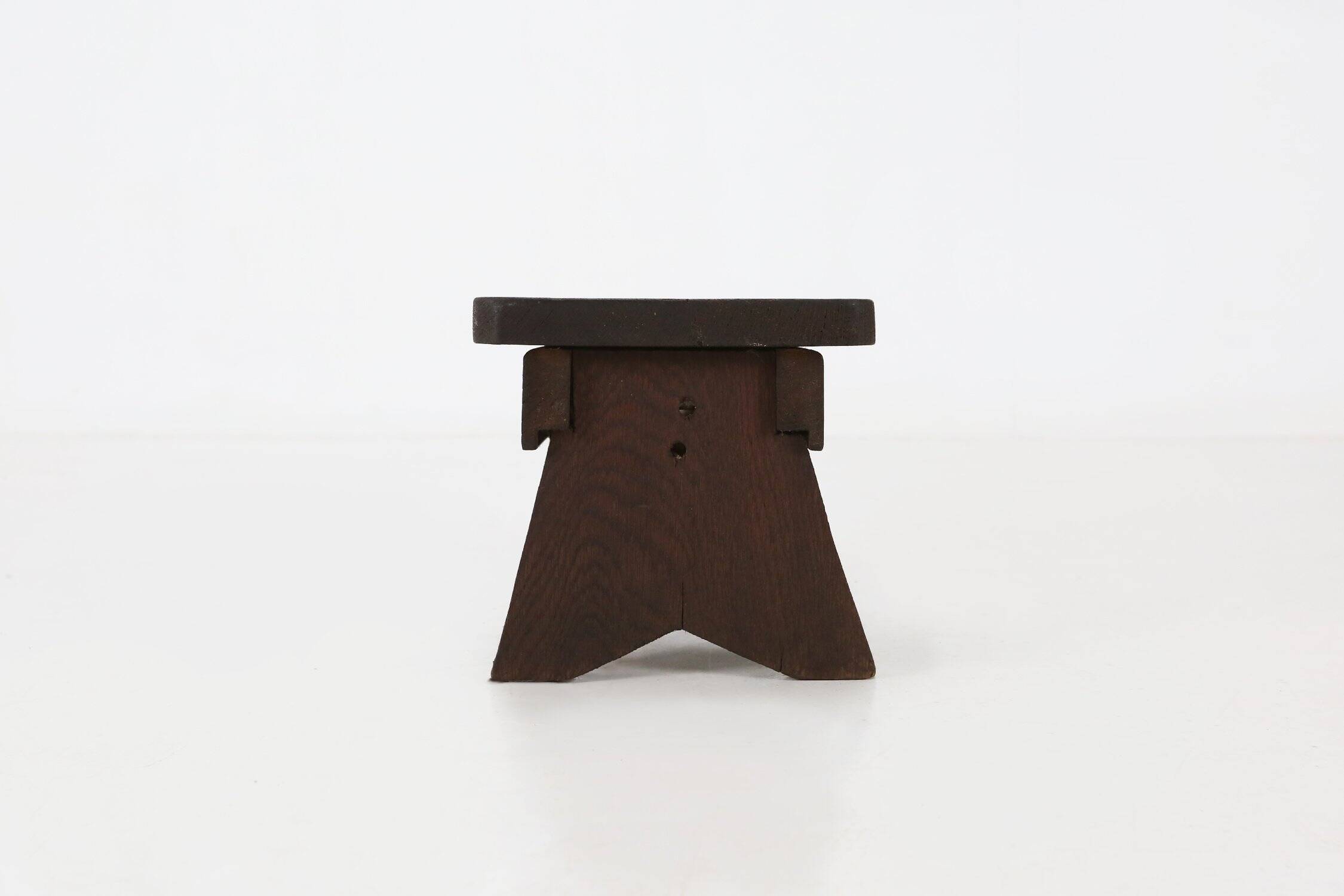 Rustic Wooden Stool with Exceptional Patina, Belgium 1880s
