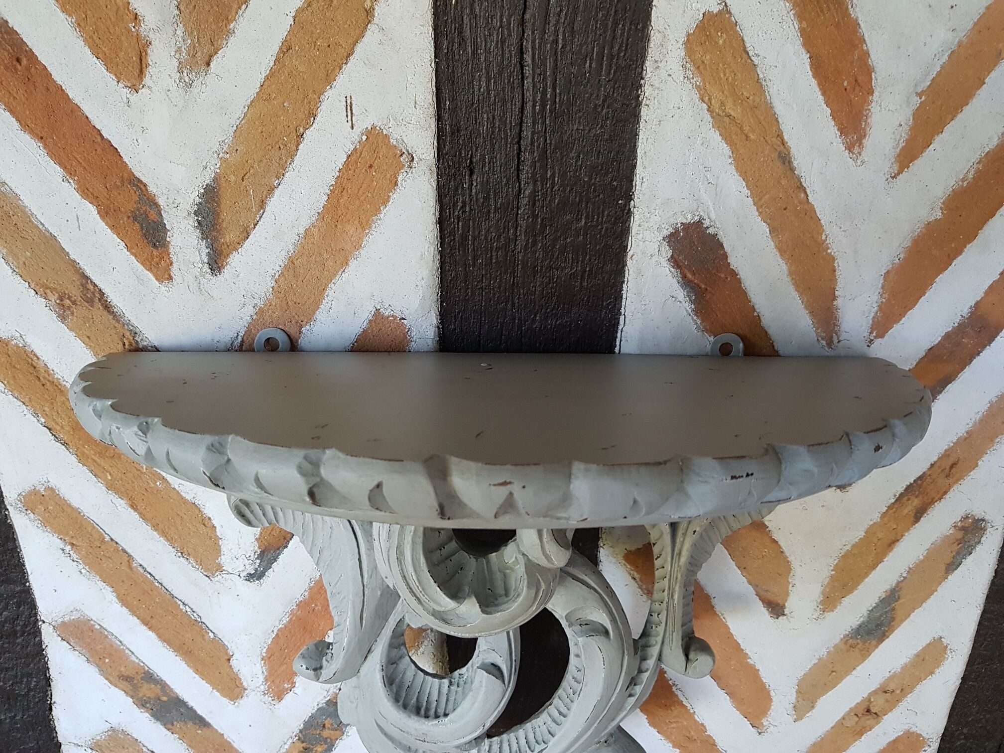 Gray patinated wood wall console