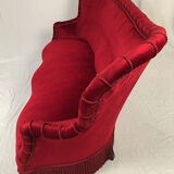 Napoleon III confidant sofa, red velvet trim redone