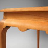 Elegant French side table in beech wood with lace inlay and glass top, 1950s