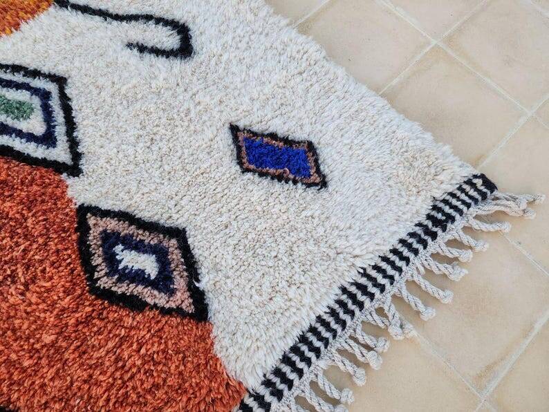 Handwoven terracotta wool rug 150/250cm