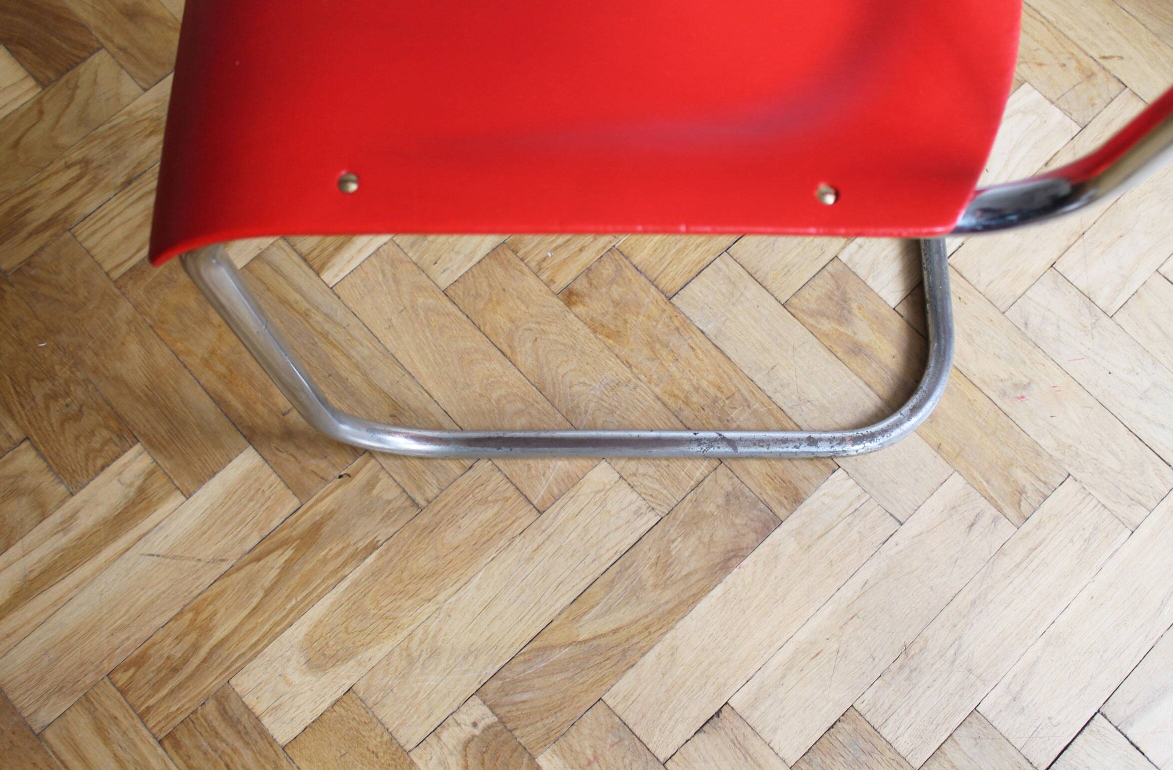 Bright Red 1950's Modernist cantilevered Chair