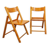 Paire de chaises pliantes vintage en pin des années 70 80