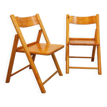 Paire de chaises pliantes vintage en pin des années 70 80