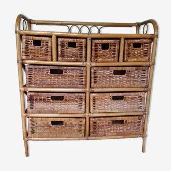Chest of drawers in wicker and rattan