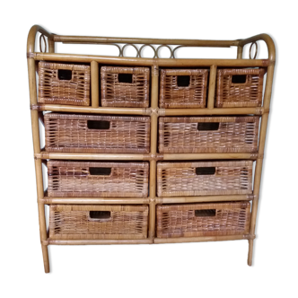 Chest of drawers in wicker and rattan