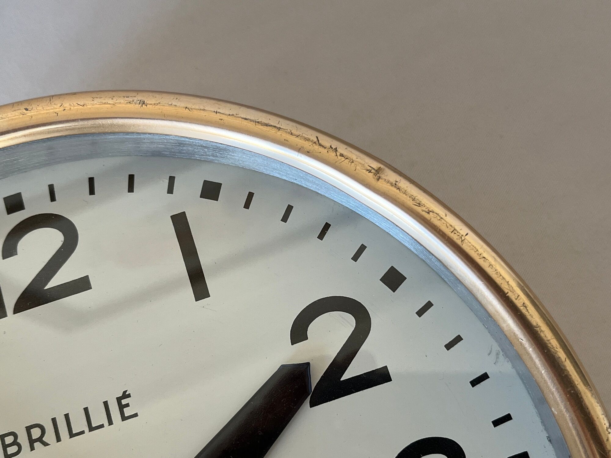 Gilded wall clock Brillié gold industrial pendulum station factory workshop 1960 26 cm