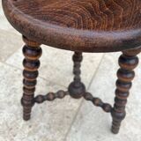 Signed turned wood tripod stool